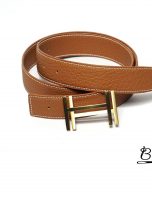 golden brown Togo leather belt handcrafted (6)