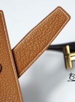 golden brown Togo leather belt handcrafted (8)