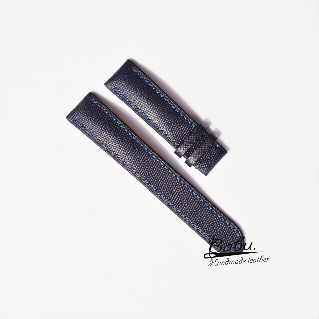 navy blue calf leather watch band handcrafted