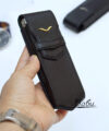 Black Nappa leather phone case, Vertu Signature leather case handcrafted PHL022