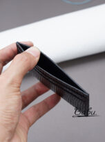 glossy black lizard leather card holder handmade (1)