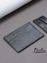 glossy black lizard leather card holder handmade (2)