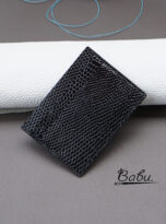 glossy black lizard leather card holder handmade (3)