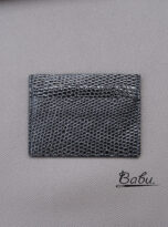 glossy black lizard leather card holder handmade (5)