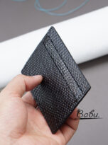 glossy black lizard leather card holder handmade (6)