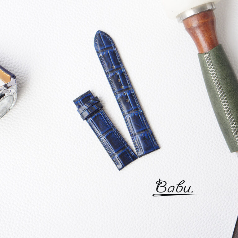 Patina blue alligator leather watch strap with quick release spring bars (2)