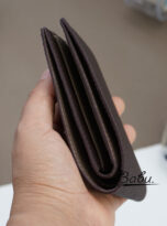 Handmade Togo calf leather bi fold wallet for men in dark brown (1)