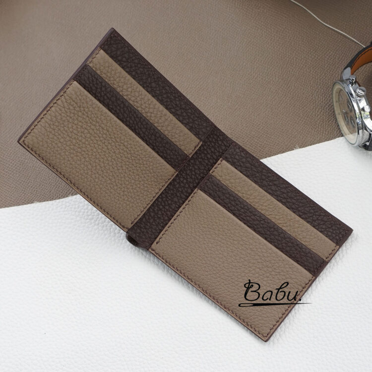 Unique Togo leather wallet for men, Calfskin Bi-fold wallet handmade WL322