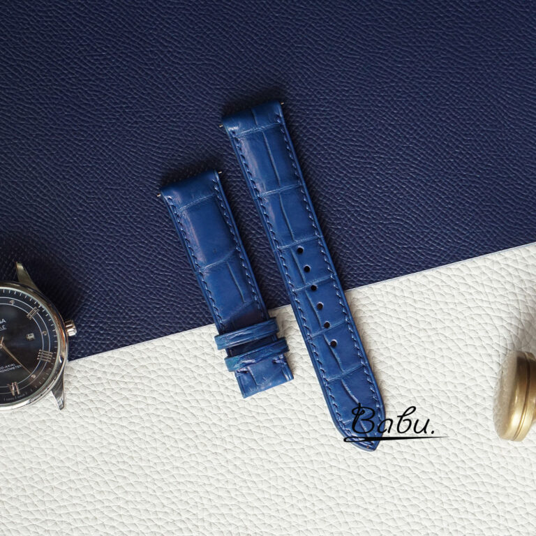 blue alligator leather watch band quick release spring bars handmade (2)