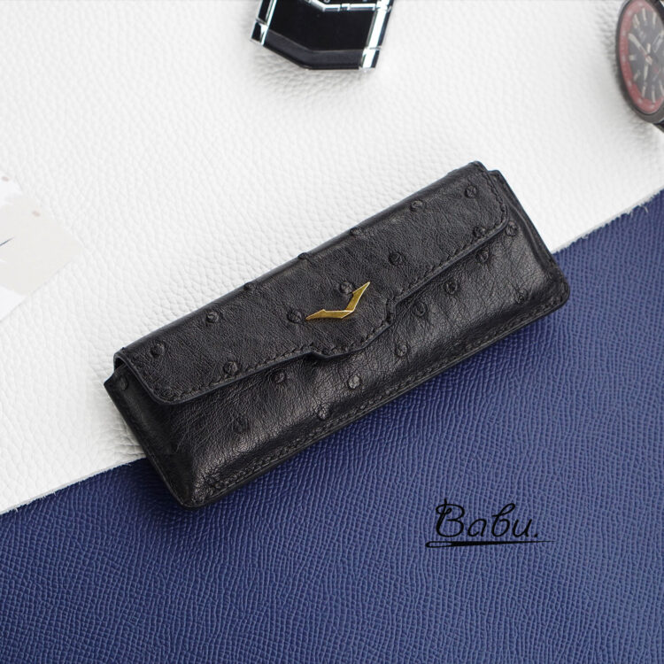 Ostrich leather case for Vertu Signature, handmade phone case PHL024