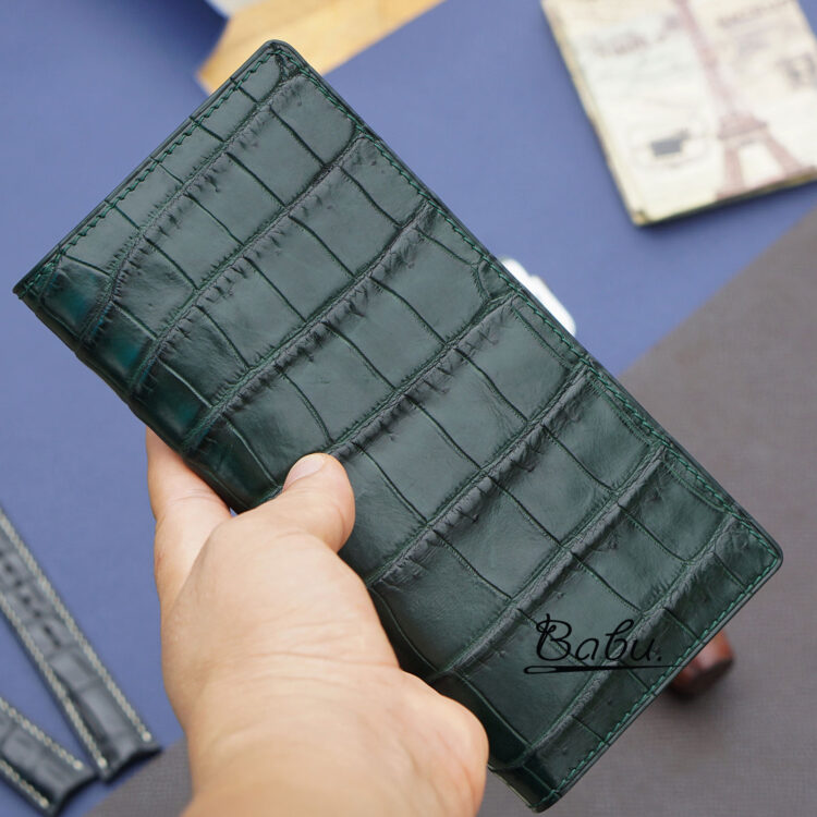 Dark Green Alligator leather long wallet LWL324