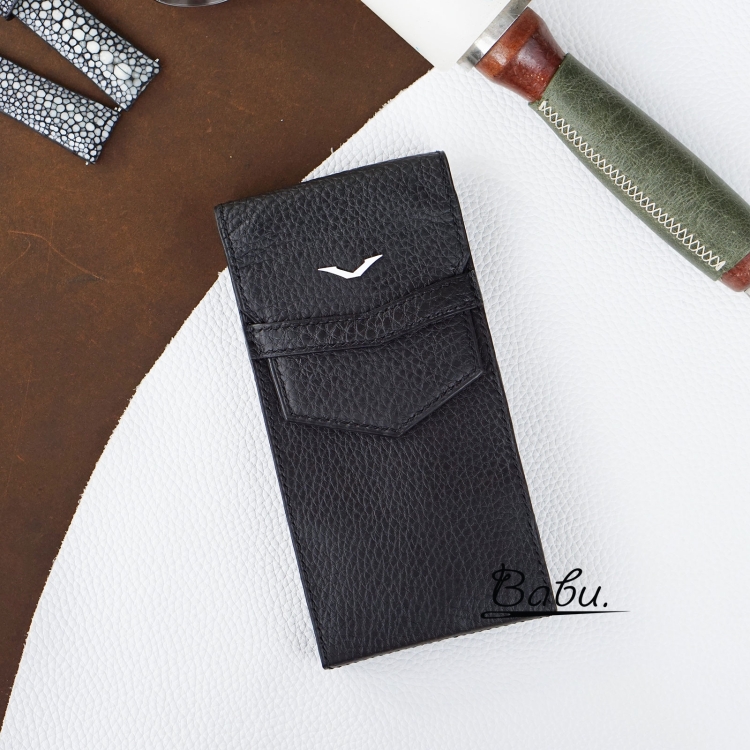 Black Calf leather case for MetaVertu, MetaVertu 2, Togo leather phone case PHL027