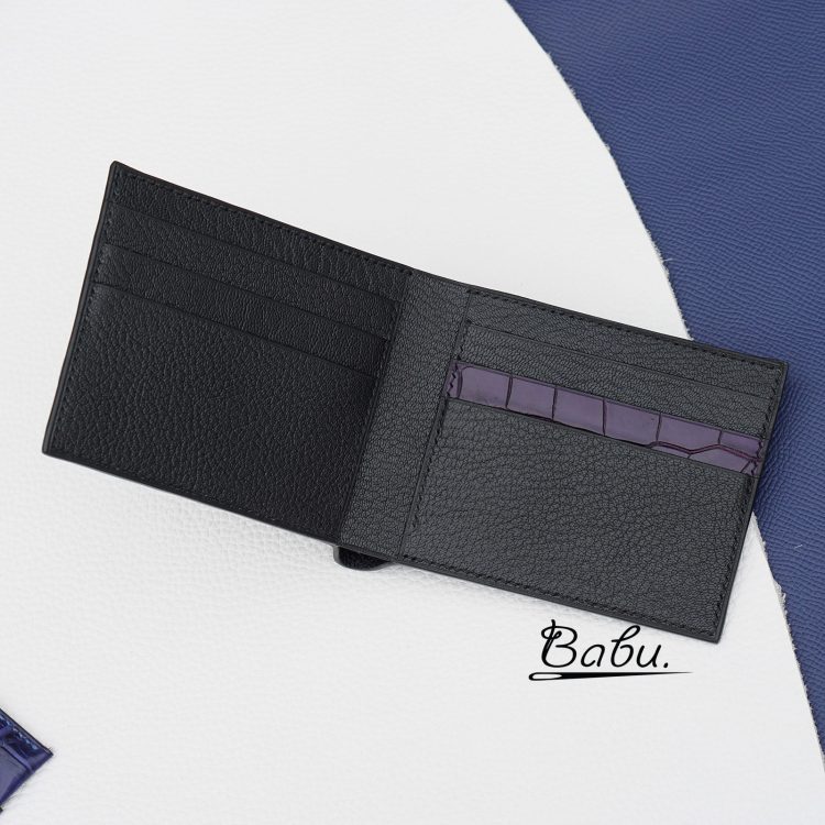 Handmade Alligator leather wallet, Black Alligator bifold wallet WL325