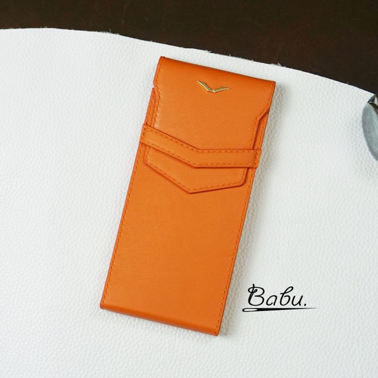 Orange Calf leather case for MetaVertu, MetaVertu 2, Swift leather phone case PHL029