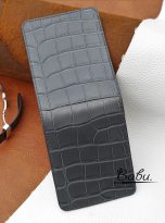 slim alligator leather wallet – minimal wallet handmade in dark grey (4)