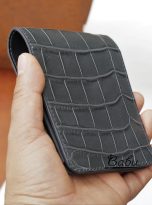 slim alligator leather wallet – minimal wallet handmade in dark grey (7)